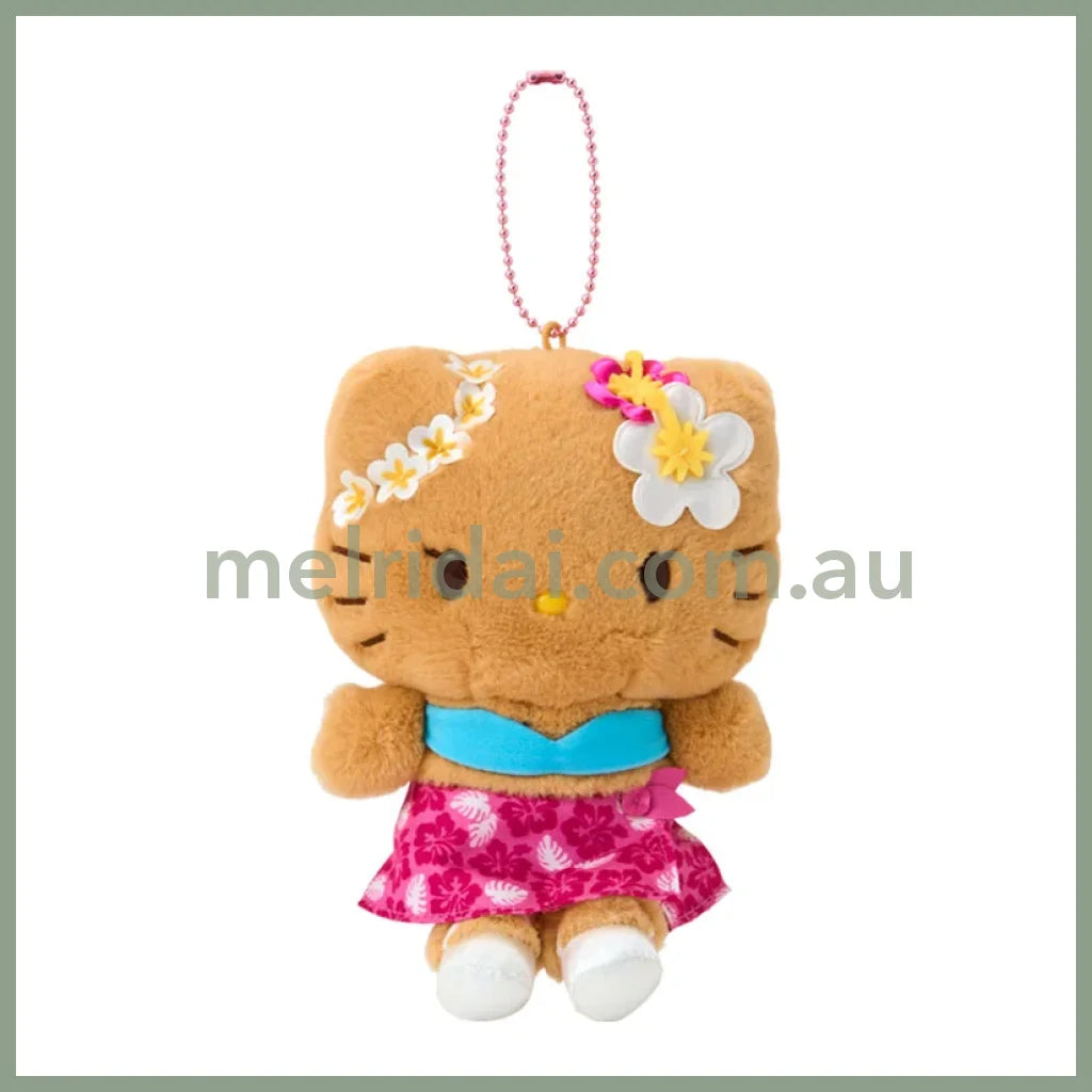 SANRIO | Hello Kitty Pink Tanned Mascot Holder Plush Keychain Bag Charm 14×7×17cm (Endless Summer Vacation / Coconut