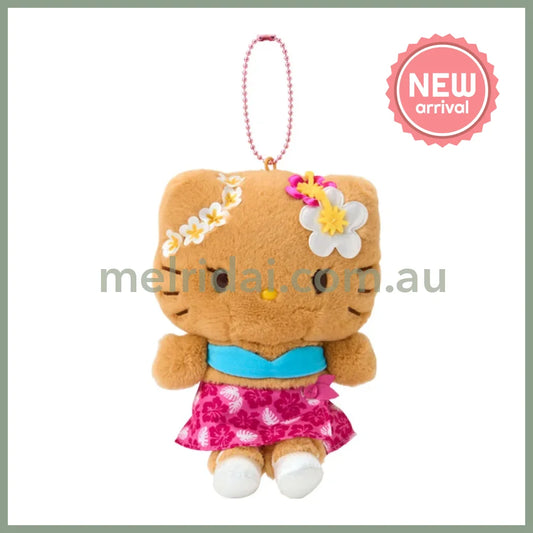 SANRIO | Hello Kitty Pink Tanned Mascot Holder Plush Keychain Bag Charm 14×7×17cm (Endless Summer Vacation / Coconut