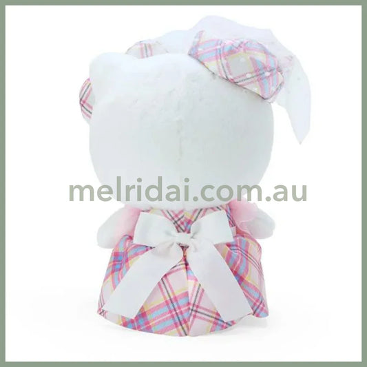 Sanrio | Hello Kitty Plush Doll 18×11×21Cm (50 Anniversary) 日本三丽鸥 凯蒂猫 毛绒玩偶/公仔 (50周年苏格兰少女格纹系列)
