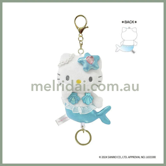 SANRIO | Hello Kitty Plush Keychain with Reel H11.6 × W8.5 × D6.3cm (Mermaid Blue Ver.)