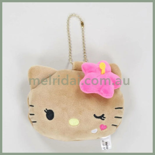 SANRIO | Hello Kitty Plush Mirror Keychain Bag Charm 100x90x55mm (Tanned Nostalgic 90s Hibiscus)