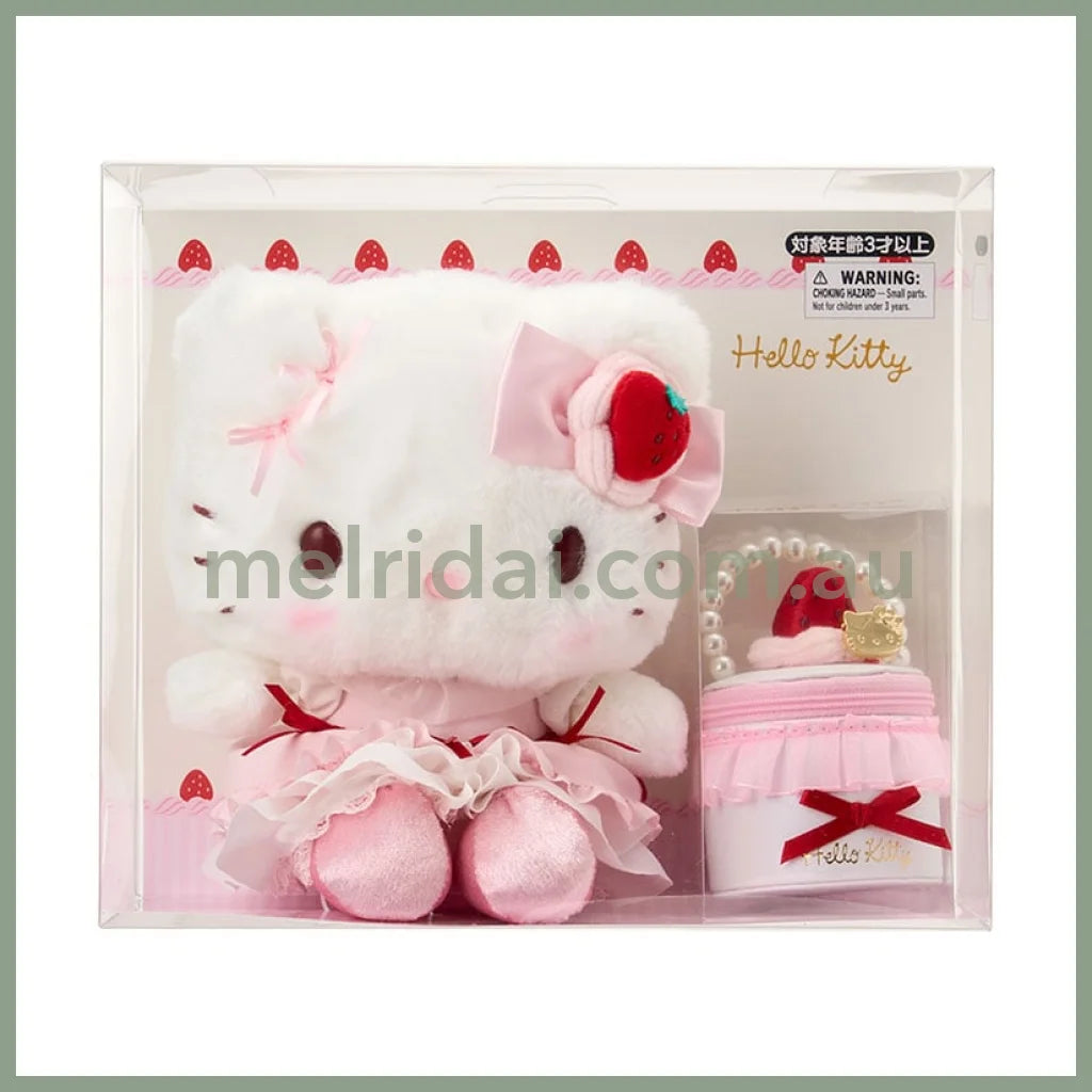 SANRIO | Hello Kitty Plush Toy & Accessory Case Set 235×120×200mm (Strawberry Shortcake)
