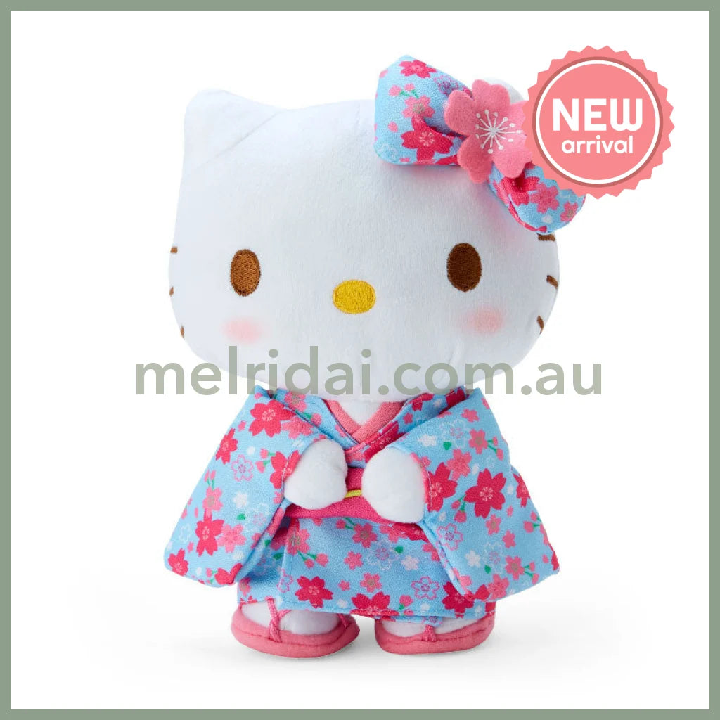 SANRIO | Hello Kitty Plush Toy Plush Doll 140×200×80mm (Sakura Kimono Blue)