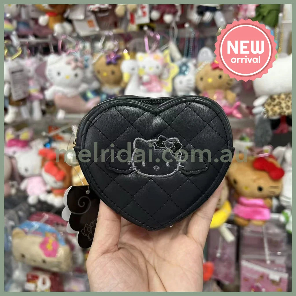 SANRIO | Hello Kitty Quilted Heart Pouch 90×100×25mm (Black Angel)