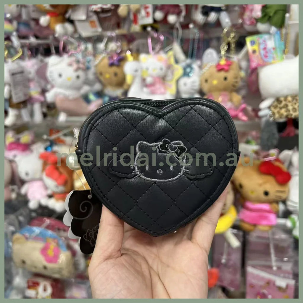 SANRIO | Hello Kitty Quilted Heart Pouch 90×100×25mm (Black Angel)