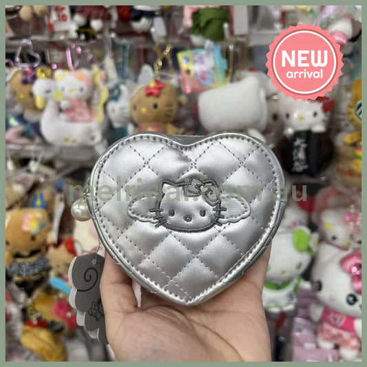 SANRIO | Hello Kitty Quilted Heart Pouch 90×100×25mm (Grey Angel)