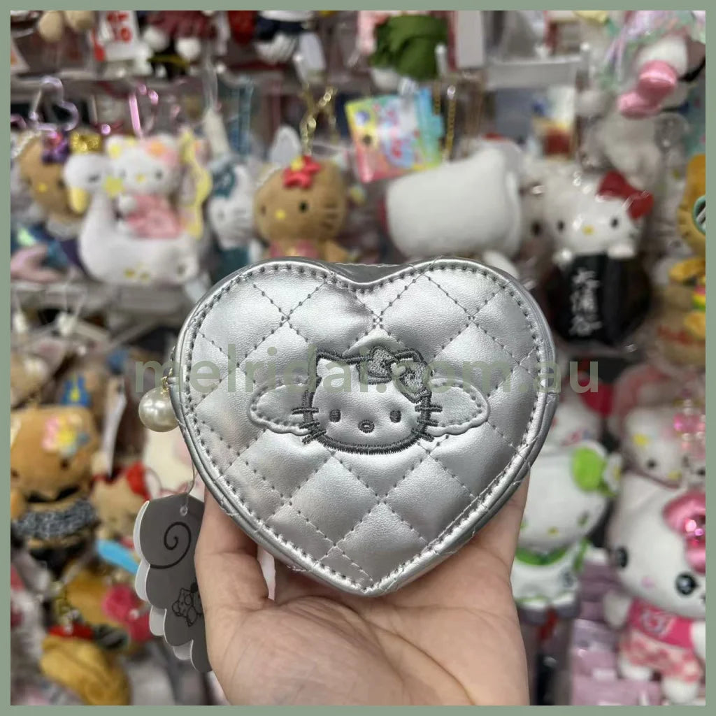 SANRIO | Hello Kitty Quilted Heart Pouch 90×100×25mm (Grey Angel)
