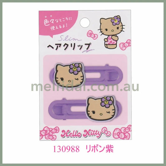 SANRIO | Hello Kitty Slim Hair Clip 20×60mm (Tan Kitty Gal Purple)