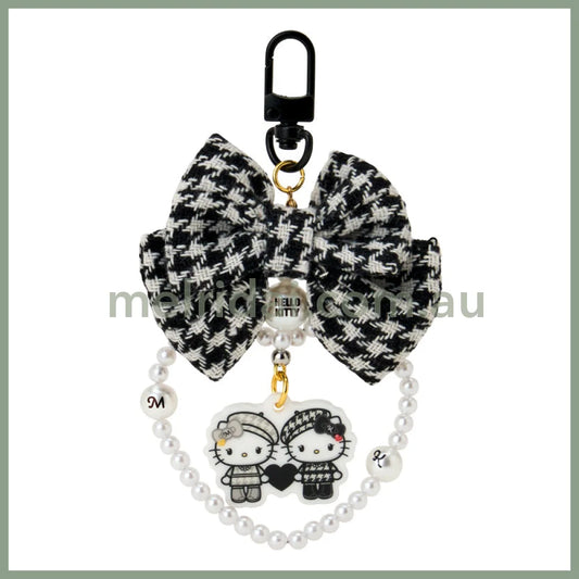 SANRIO | Hello Kitty Swaying Ribbon Charm Keychain70×10×55mm (Monochrome Girly Twin Coordinate)
