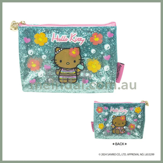 SANRIO | Hello Kitty Tan Blue Glitter Cosmetic Pouch 105×150×40mm (Gogo Gal Collection)