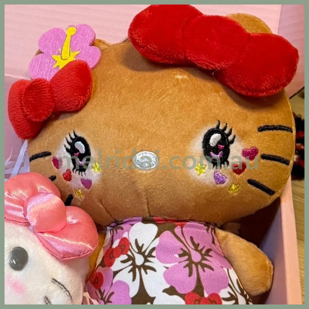SANRIO | Hello Kitty Tanned Mini Plush Pouch with Carabiner 90×150mm (Retro Heisei Kogal Hibiscus)