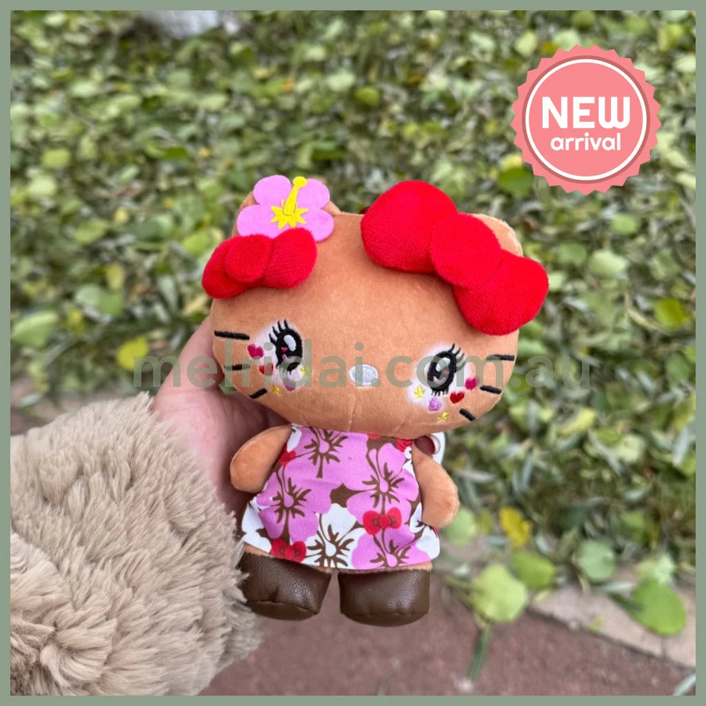 SANRIO | Hello Kitty Tanned Mini Plush Pouch with Carabiner 90×150mm (Retro Heisei Kogal Hibiscus)