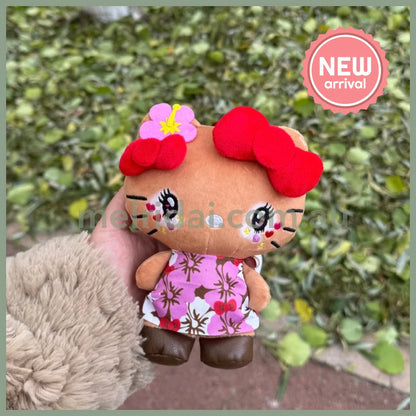 SANRIO | Hello Kitty Tanned Mini Plush Pouch with Carabiner 90×150mm (Retro Heisei Kogal Hibiscus)