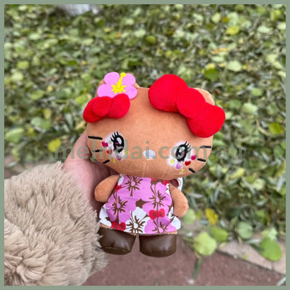 SANRIO | Hello Kitty Tanned Mini Plush Pouch with Carabiner 90×150mm (Retro Heisei Kogal Hibiscus)