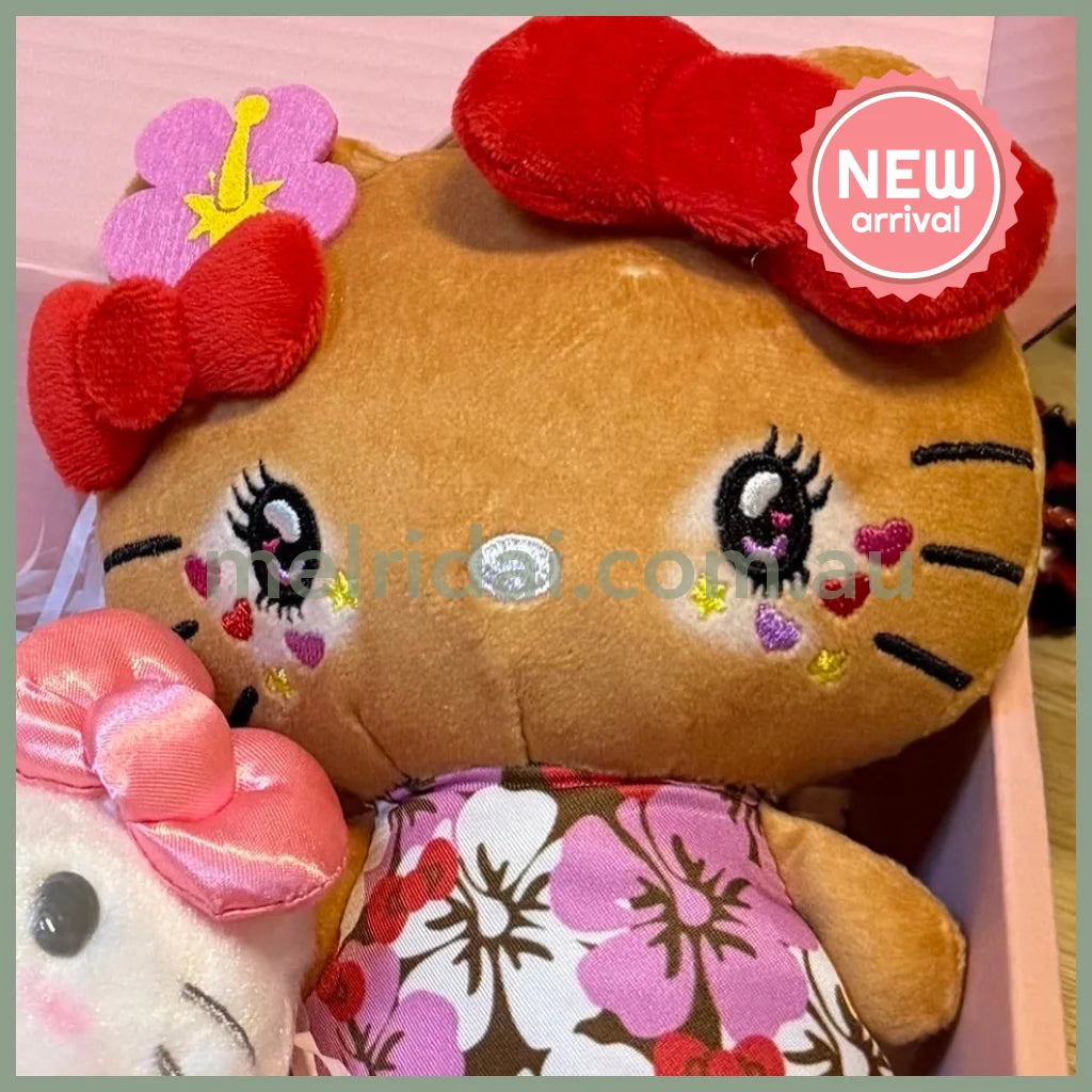 SANRIO | Hello Kitty Tanned Mini Plush Pouch with Carabiner 90×150mm (Retro Heisei Kogal Hibiscus)
