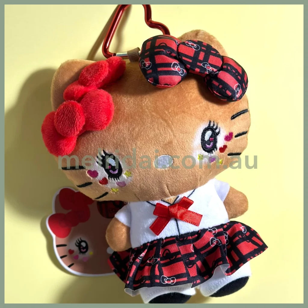 SANRIO | Hello Kitty Tanned Mini Plush Pouch with Carabiner 90×150mm (Retro Heisei Kogal Uniform)