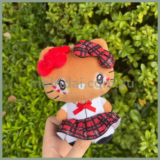 SANRIO | Hello Kitty Tanned Mini Plush Pouch with Carabiner 90×150mm (Retro Heisei Kogal Uniform)