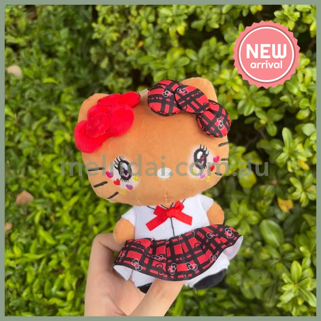 SANRIO | Hello Kitty Tanned Mini Plush Pouch with Carabiner 90×150mm (Retro Heisei Kogal Uniform)