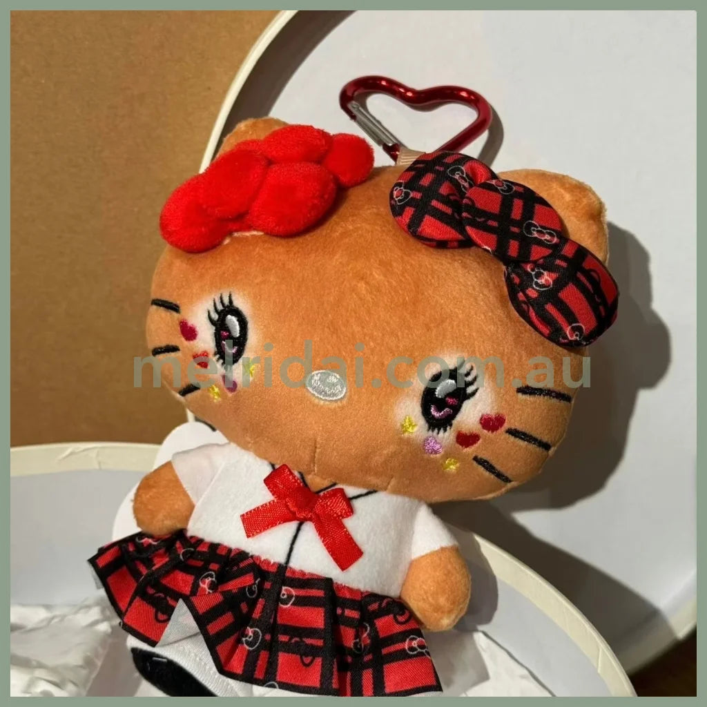 SANRIO | Hello Kitty Tanned Mini Plush Pouch with Carabiner 90×150mm (Retro Heisei Kogal Uniform)