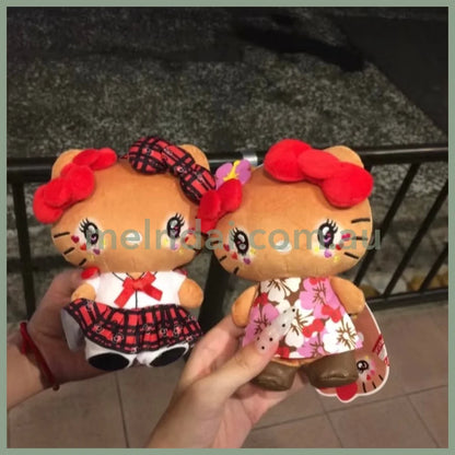 SANRIO | Hello Kitty Tanned Mini Plush Pouch with Carabiner 90×150mm (Retro Heisei Kogal Uniform)