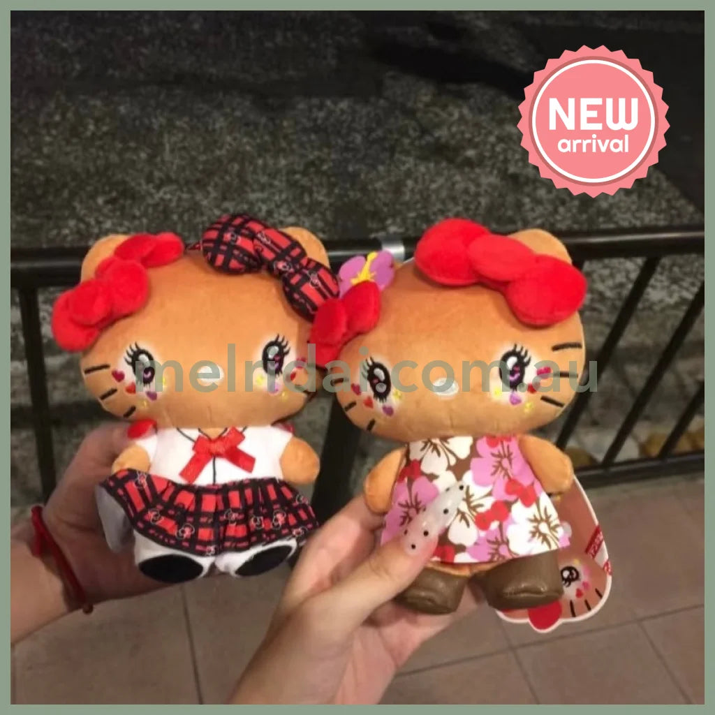 SANRIO | Hello Kitty Tanned Mini Plush Pouch with Carabiner 90×150mm (Retro Heisei Kogal Uniform)