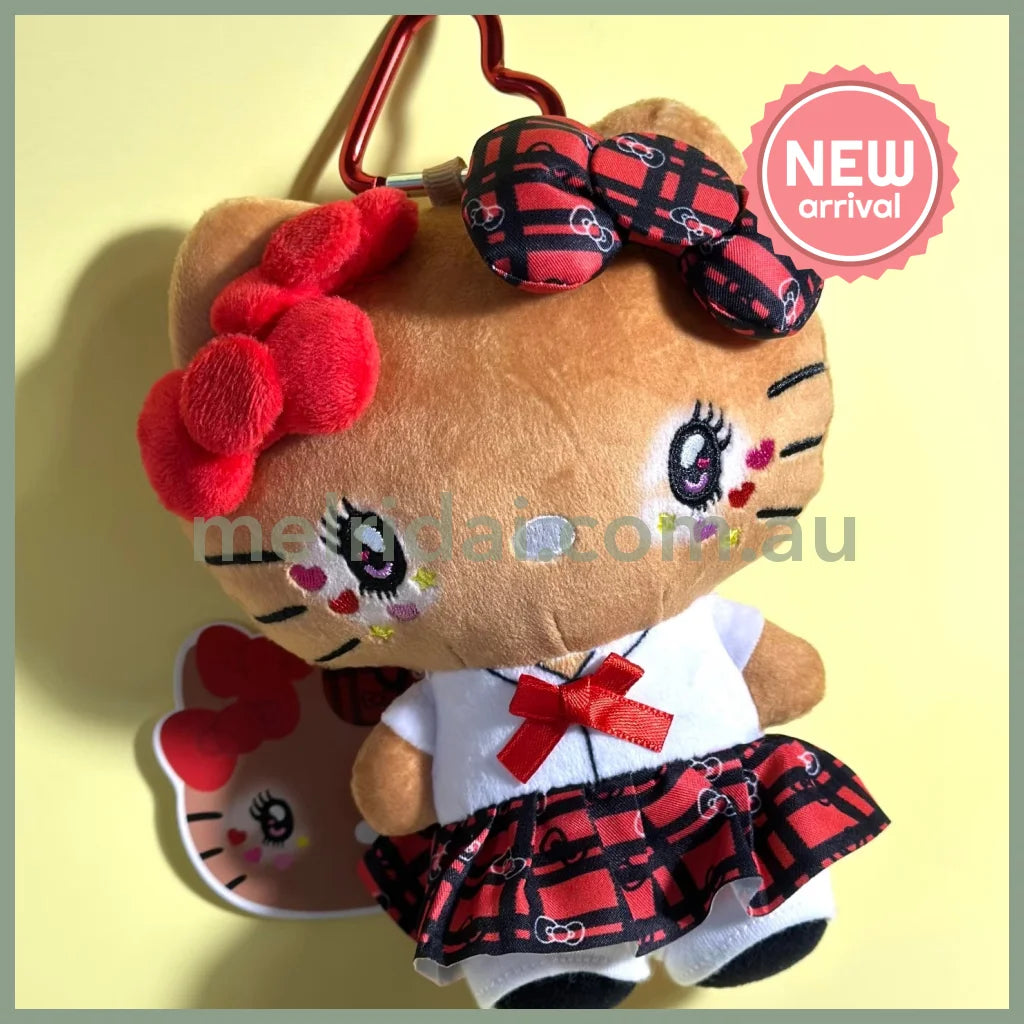 SANRIO | Hello Kitty Tanned Mini Plush Pouch with Carabiner 90×150mm (Retro Heisei Kogal Uniform)