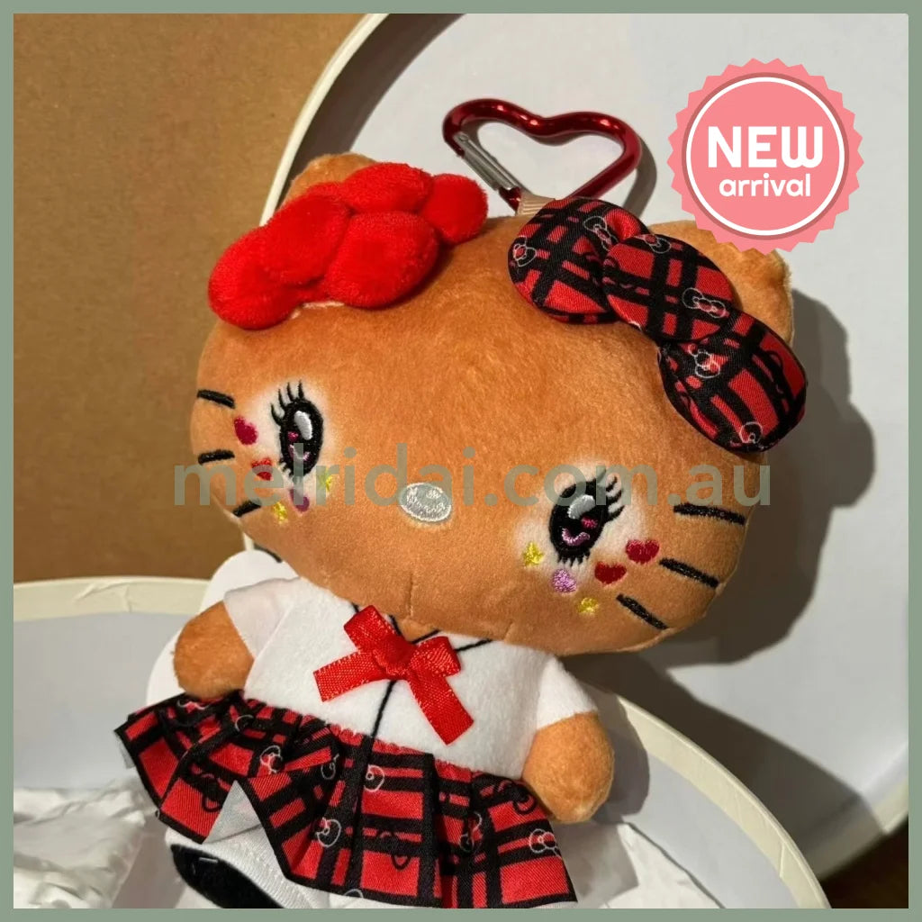 SANRIO | Hello Kitty Tanned Mini Plush Pouch with Carabiner 90×150mm (Retro Heisei Kogal Uniform)
