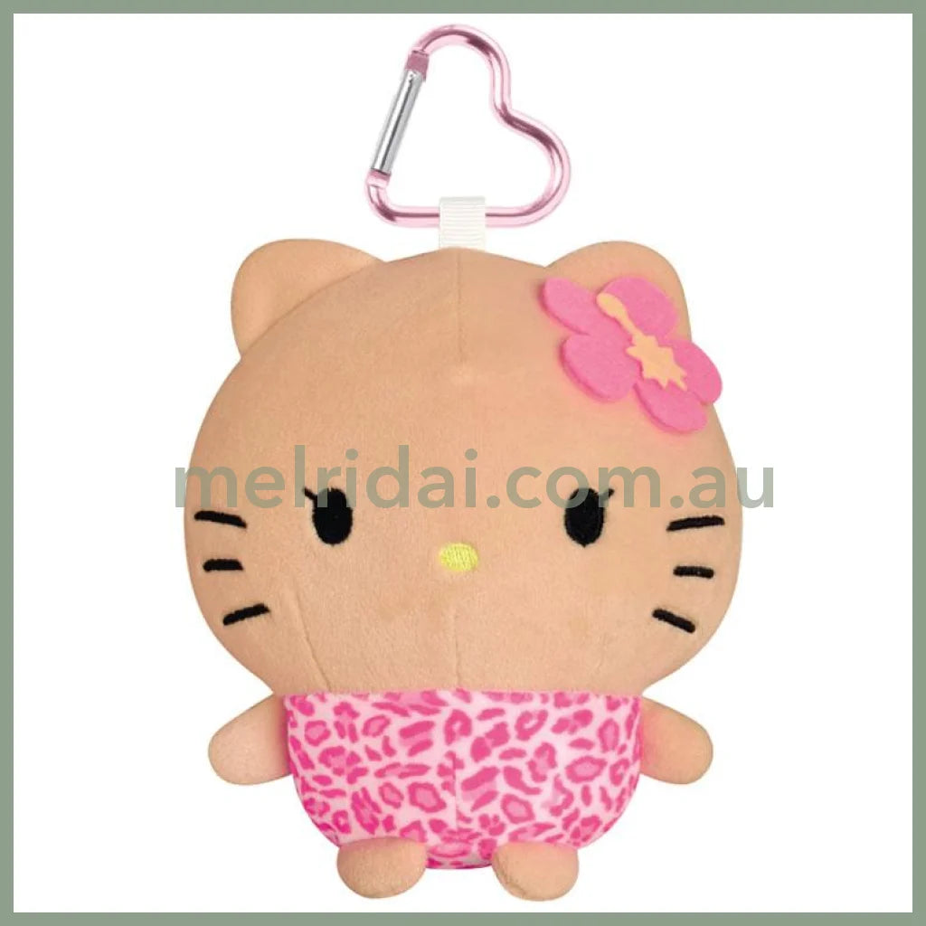 SANRIO | Hello Kitty Tanned Kitty Soft Mascot Pouch Bag Charm with Carabiner H140×W120×D90mm (Pink Leopard)