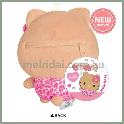 SANRIO | Hello Kitty Tanned Kitty Soft Mascot Pouch Bag Charm with Carabiner H140×W120×D90mm (Pink Leopard)