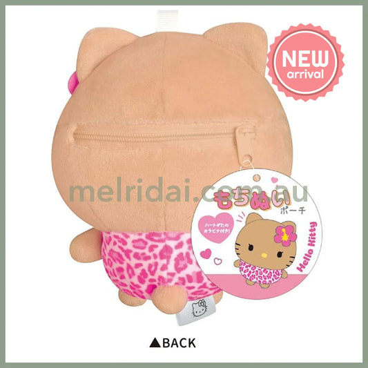 SANRIO | Hello Kitty Tanned Kitty Soft Mascot Pouch Bag Charm with Carabiner H140×W120×D90mm (Pink Leopard)