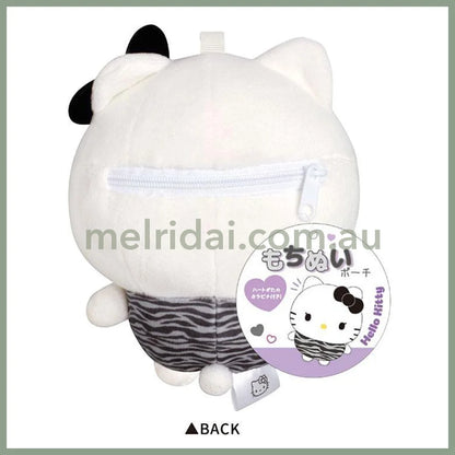 SANRIO | Hello Kitty Tanned Kitty Soft Mascot Pouch Bag Charm with Carabiner H140×W120×D90mm (Zebra)
