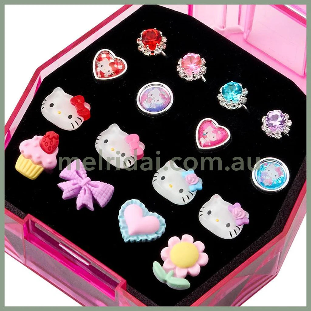 SANRIO | Kids Ring Set Characters Set of 16 with a Perfume-shaped Case (Hello Kitty)