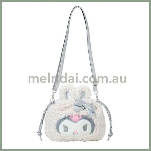 Sanrio | Kuromi 2Way Drawstring Shoulder Bag 28×8×25Cm (Fluffy Snow Rabbit)
