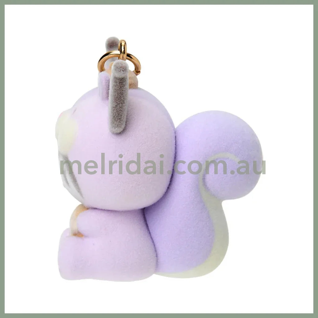 SANRIO | Kuromi Dangling Fluffy Tail Flocked Mascot Keychain 55×30×30mm (Fluffy Squirrel)