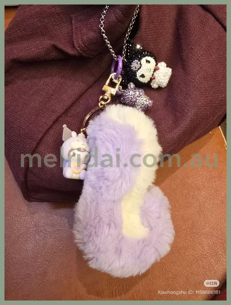 SANRIO | Kuromi Dangling Fluffy Tail Flocked Mascot Keychain 55×30×30mm (Fluffy Squirrel)