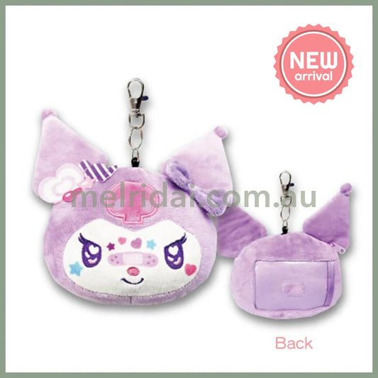 SANRIO | Kuromi Face Reel Pass Case Plush Keychain Bag Charm 110 x 130mm (Decora)