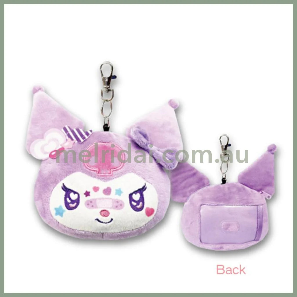 SANRIO | Kuromi Face Reel Pass Case Plush Keychain Bag Charm 110 x 130mm (Decora)