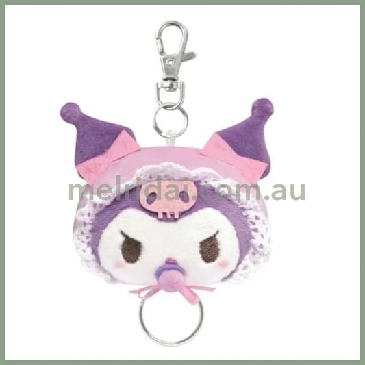 SANRIO | Kuromi Face Shape Mascot Holder Plush Keychain Bag Charm with Reel H130×W120×D40mm (Baby)