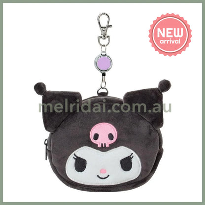 SANRIO | Kuromi Face-shaped Pass Case & Pouch Keychain With Reel 140×50×120mm