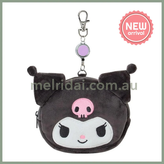 SANRIO | Kuromi Face-shaped Pass Case & Pouch Keychain With Reel 140×50×120mm