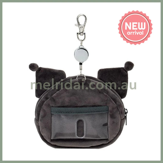 SANRIO | Kuromi Face-shaped Pass Case & Pouch Keychain With Reel 140×50×120mm