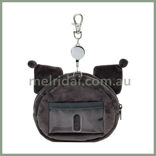 SANRIO | Kuromi Face-shaped Pass Case & Pouch Keychain With Reel 140×50×120mm
