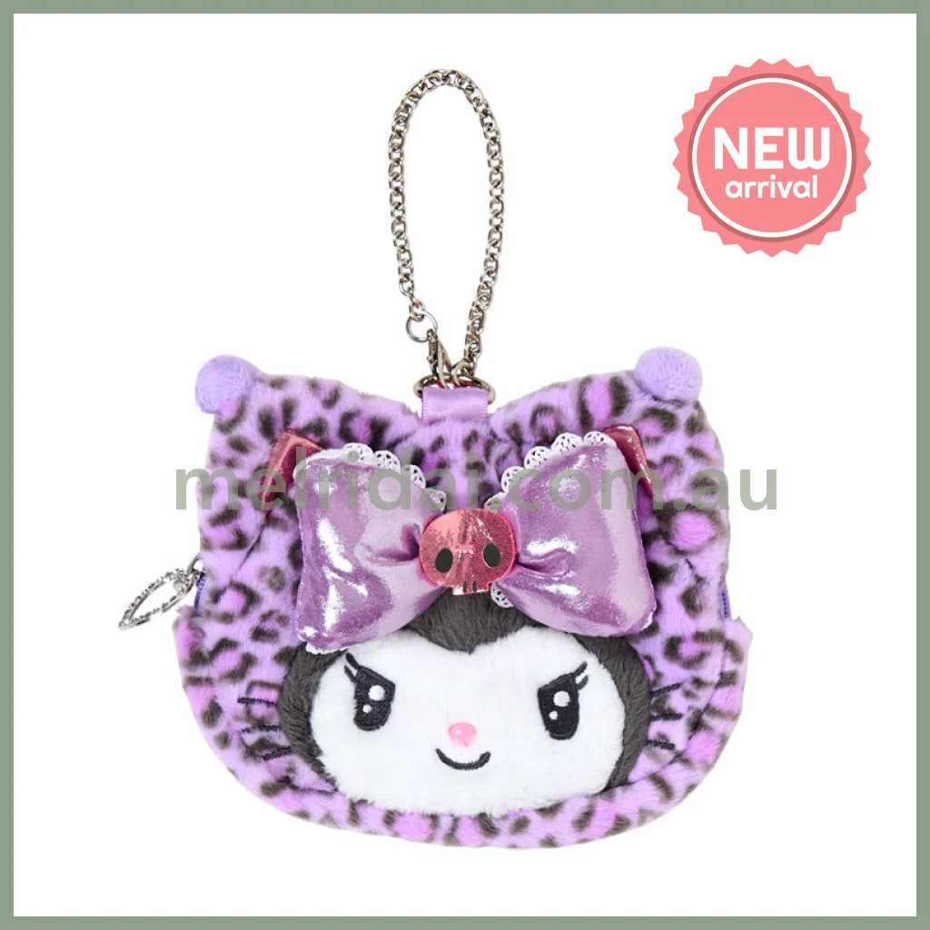 SANRIO | Kuromi Face-shaped Pouch Bag Charm 130×20×110mm (Leopard Gal Cat)
