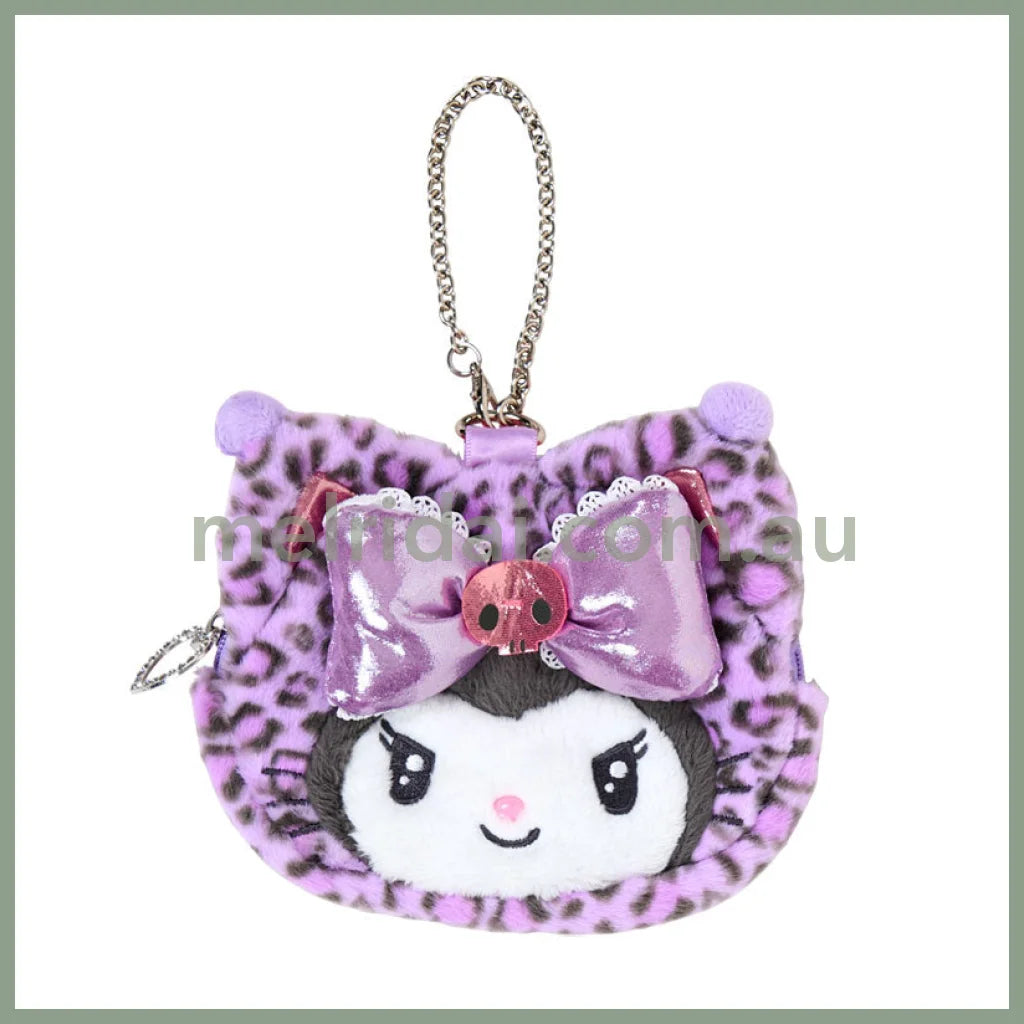 SANRIO | Kuromi Face-shaped Pouch Bag Charm 130×20×110mm (Leopard Gal Cat)
