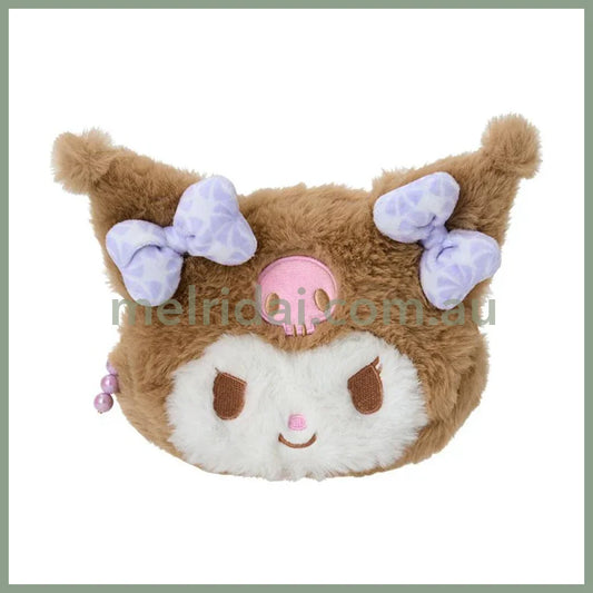 SANRIO | Kuromi Fluffy Face-Shaped Pouch 21.4 x 14.0 x 7.1cm (Nagomi Pastel)