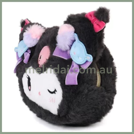 Sanrio | Kuromi Fluffy Face-Shaped Pouch 22×6×13Cm (Romantic Room)