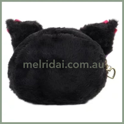 Sanrio | Kuromi Fluffy Face-Shaped Pouch 22×6×13Cm (Romantic Room)