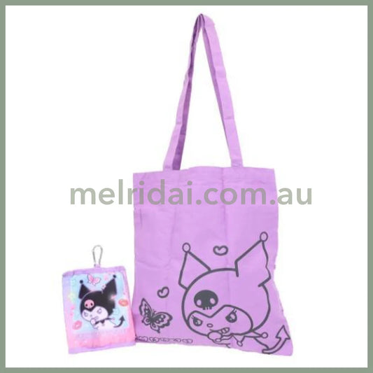 SANRIO | Kuromi Foldable Tote Bag With Pouch Carabiner (Heart pounding Memories Heisei Retro)