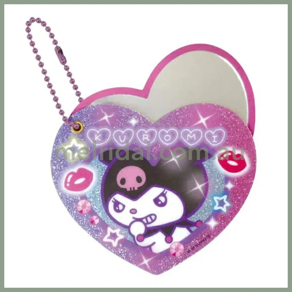 SANRIO | Kuromi Heart-pounding Slide Mirror Keychain 84×69mm (Memories Heisei Retro Sparkly)