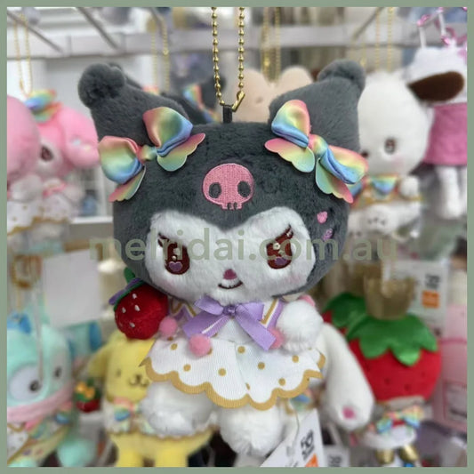 SANRIO | Kuromi Mascot Holder Plush Keychain Bag Charm 11×15.5×7.5cm (50th Anniversary Strawberry/Ichigo Newspaper)